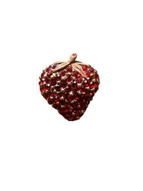 vintage ruby red rhinestone strawberry brooch fruit pin Garden party
